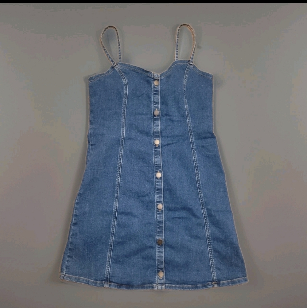 Roxy Blue Stretch Denim Button-Front Sun Dress Y2K Country Chic